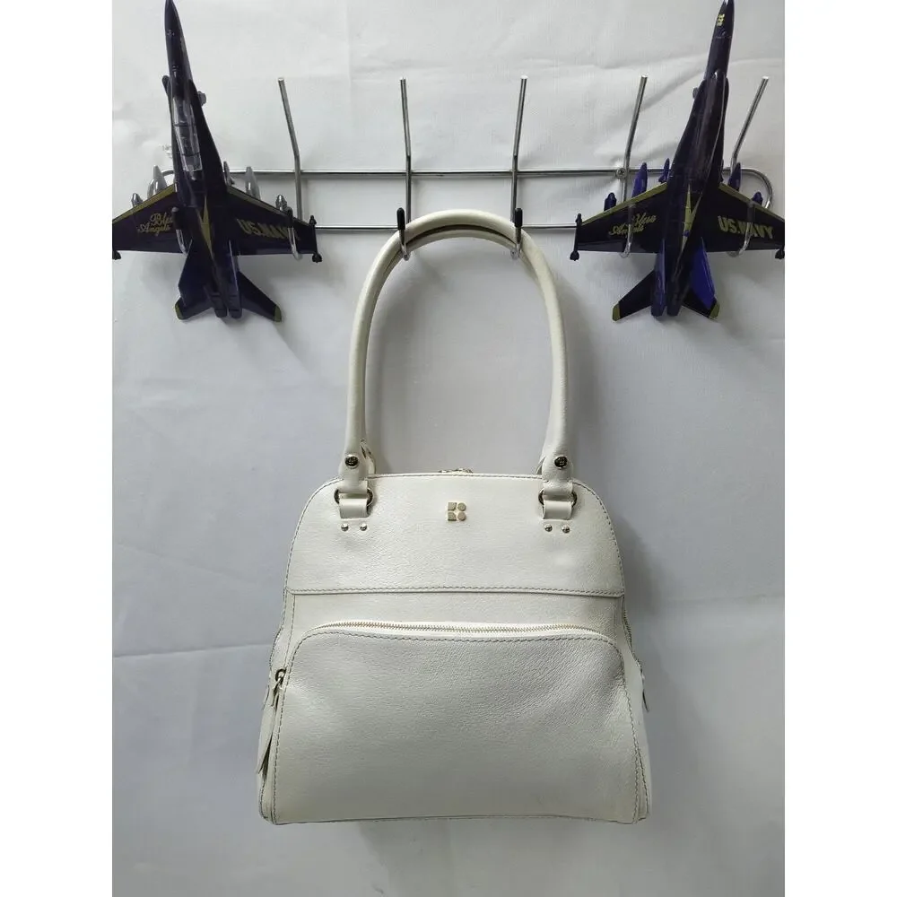 Kate Spade New York White Leather Top Handle Zipper Pocket Satchel Shoulder Bag